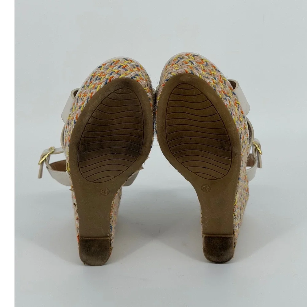 Michael by Michael Shannon Cream Multi Color Woven Platform Wedge Sandals